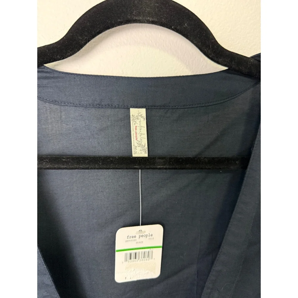 Free People Intimately Black Ruffle Sleeve Tie Front Mesh Bodysuit OB959390 L - Picture 2 of 9